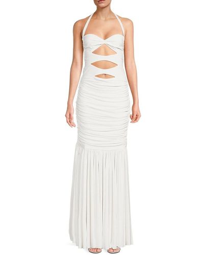 Norma Kamali Peekaboo Ruched Cut Out Fishtail Gown - White