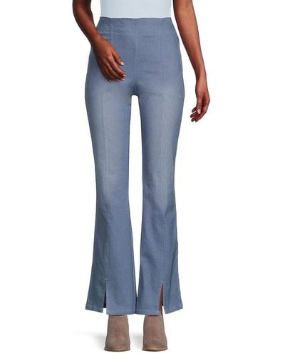 Hue Chambray Flare Trousers - Blue