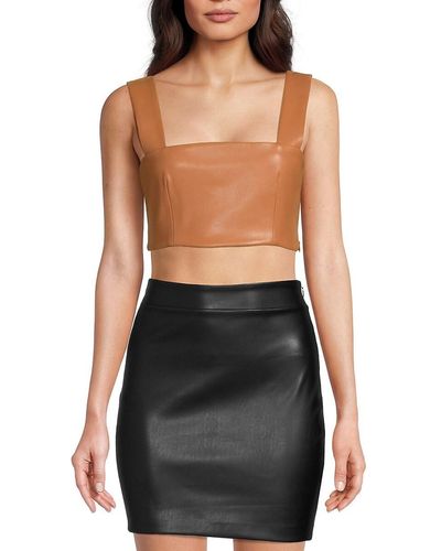 Susana Monaco Faux Leather Crop Top - Black
