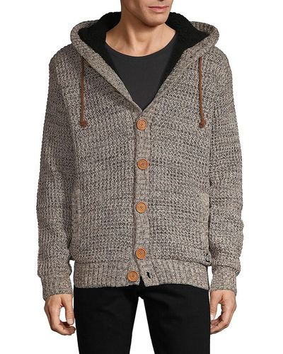 American Stitch Waffle-knit Button-front Hooded Cardigan - Brown