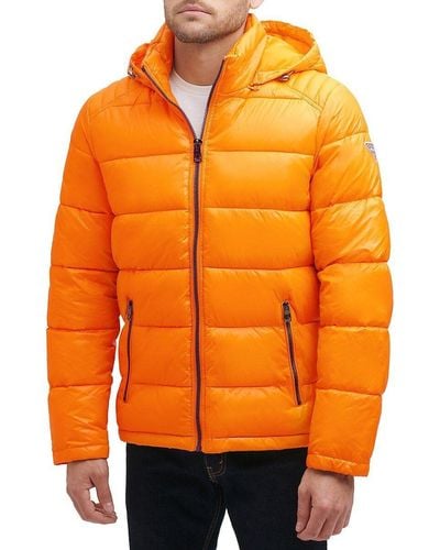 Guess Quilted Zip Up Puffer Jacket - Orange