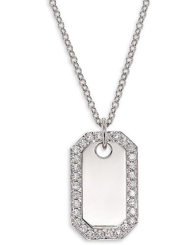 Saks Fifth Avenue 14k White Gold & 0.40 Tcw Diamond Dog Tag Pendant Necklace