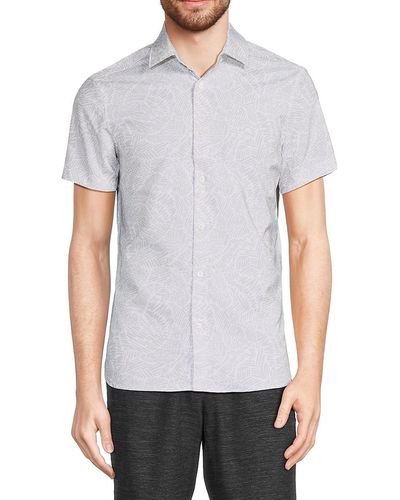 Perry Ellis Short Sleeve Abstract Button Down Shirt - White