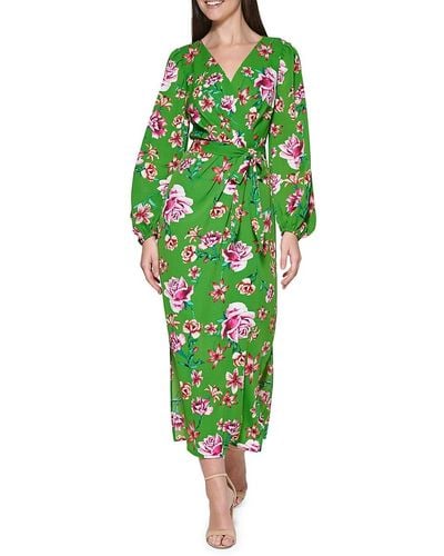 Kensie Floral Prit Faux Wrap Maxi Dress - Green
