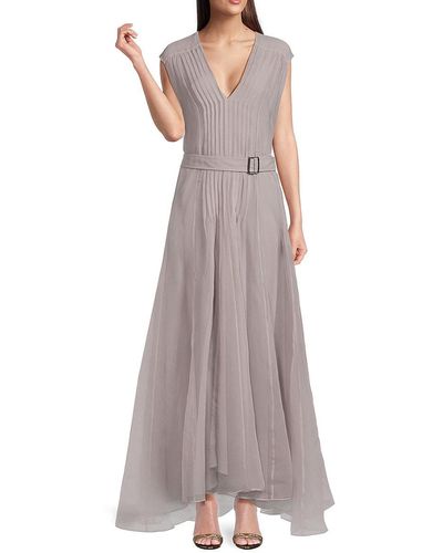 Brunello Cucinelli Silk Asymmetric A-Line Gown - Gray