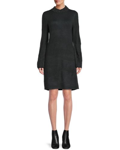 Karl Lagerfeld Faux Pearl Neck Sweater Dress - Black