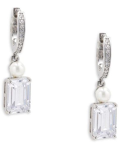 Kate Spade Cubic Zirconia & Faux Pearl Huggie Drop Earrings - White