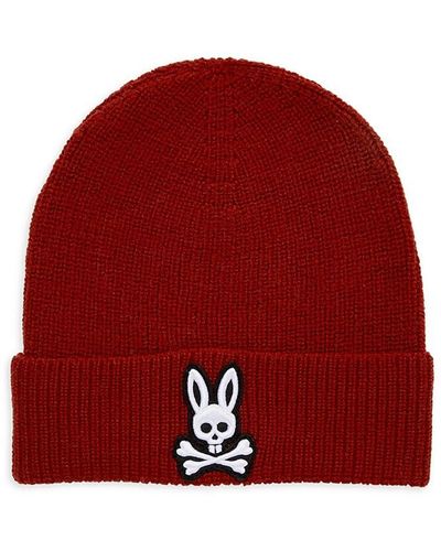 Psycho Bunny Walker Logo Cuffed Wool Beanie - Red