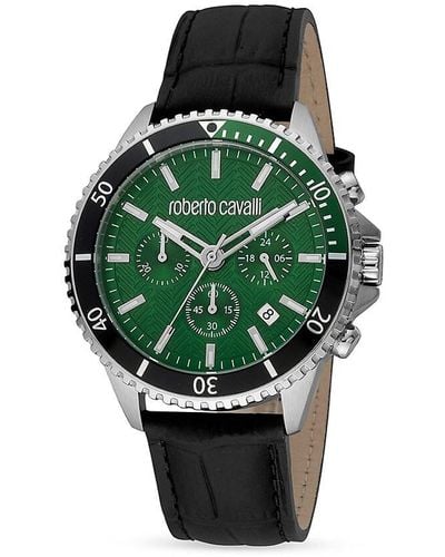 Roberto Cavalli 42mm Stainless Steel & Leather Strap Watch - Green