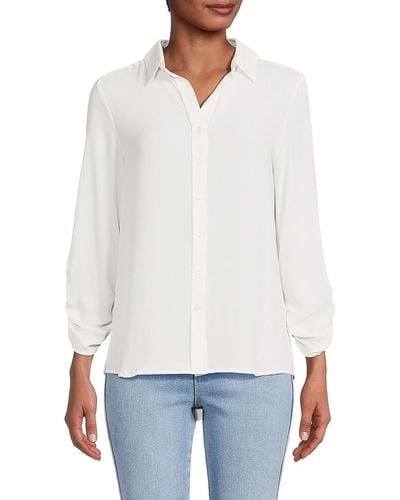 Elie Tahari T Tahari Ruched Sleeve Shirt - White
