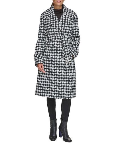 Guess Double Breasted Belted Wool Blend Coat - White