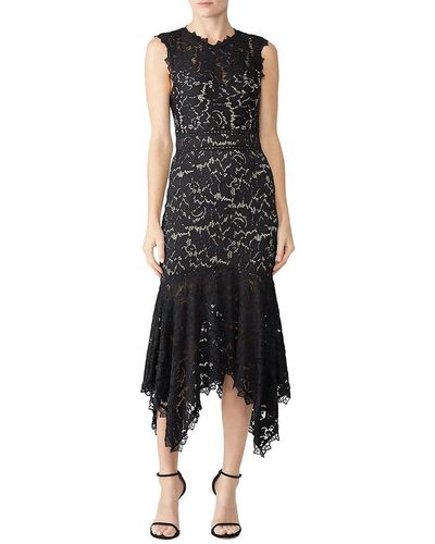 Saylor Asymmetric Hem Lace Midi Dress - Black
