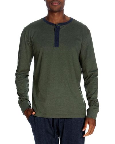 Unsimply Stitched Slubbed Long Sleeve Henley - Green
