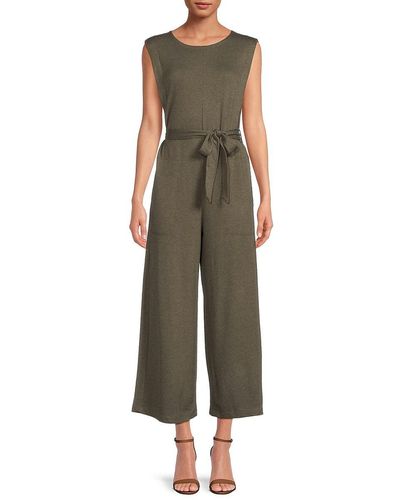Max Studio French Terry Solid Belted Jumpsuit - Green