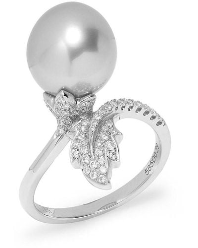 Tara Pearls 14K, 11-12Mm Round South Sea Cultured & 0.28 Tcw Diamond Ring - White
