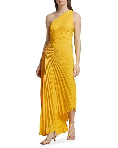 A.L.C. Delfina Pleated One Shoulder Gown - Yellow