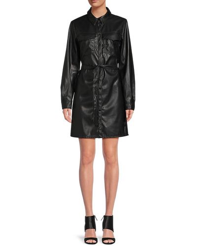 St. John Dkny Belted Faux Leather Shirtdress - Black