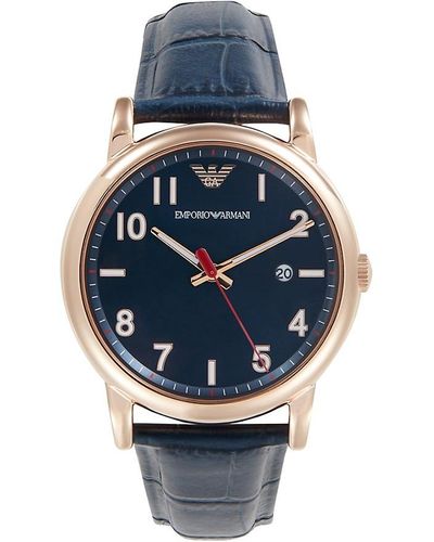 Emporio Armani Stainless Steel & Leather Strap Watch - Blue