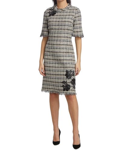 Teri Jon Frayed Tweed Sheath Dress - Black