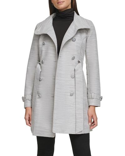 Guess Water Resistant Belted Double Breasted Trench Coat - Gray