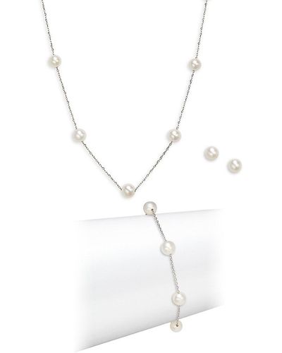 Effy 3-piece Sterling Silver & 7-7.25mm Freshwater Pearl Necklace, Bracelet Earrings Set - White