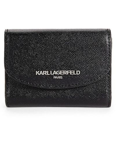 Karl Lagerfeld Logo Textured Leather Bifold Wallet - Black