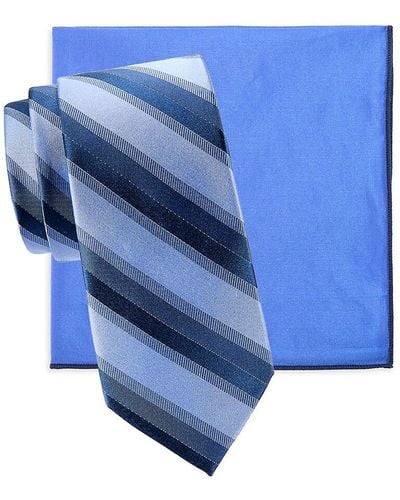 Hickey Freeman 2-Piece Tie & Pocket Square Gift Set - Blue