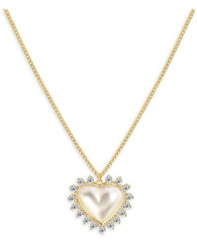 Gabi Rielle Timeless Treasures 14k Yellow Gold Vermeil, 12mm Cultured Freshwater Pearl & Crystal Heart Pendant Necklace - Metallic