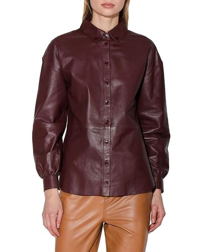 Walter Baker Jaycee Leather Button Down Shirt - Purple