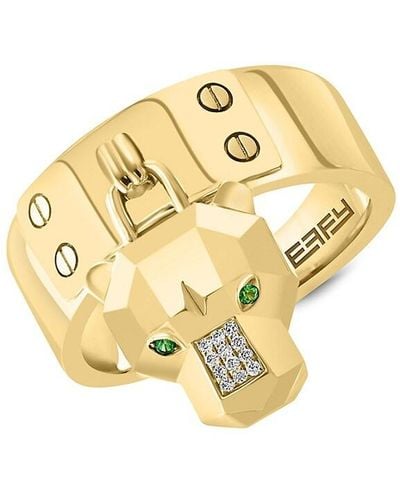Effy 14k Yellow Gold, Tsavorite & Diamond Panther Charm Ring - Metallic