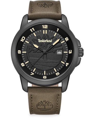 Timberland Classic 44mm Metal & Leather Strap Watch - Grey
