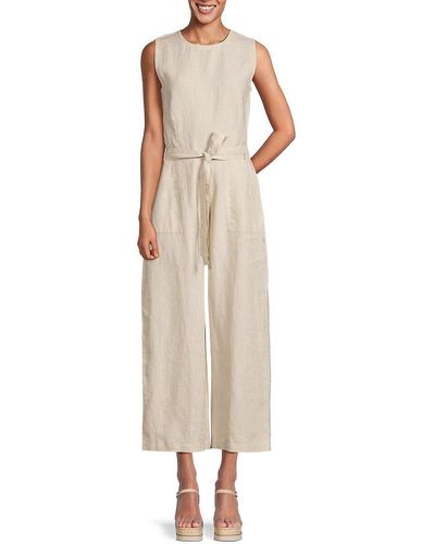 Saks Fifth Avenue Belted 100% Linen Jumpsuit - Natural
