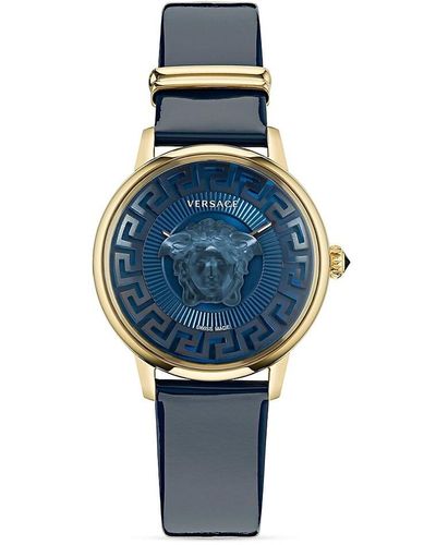 Versace Medusa Alchemy 38mm Ip Goldtone Stainless Steel & Leather Watch - Blue