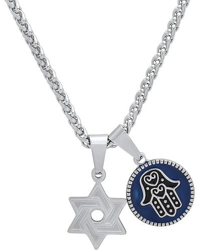 Anthony Jacobs Stainless Steel Star Of David Pendant Necklace - Blue