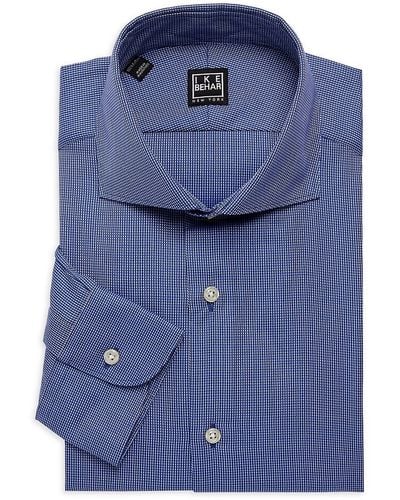 Ike Behar Frederick Cutaway Collar Micro Check Dress Shirt - Blue