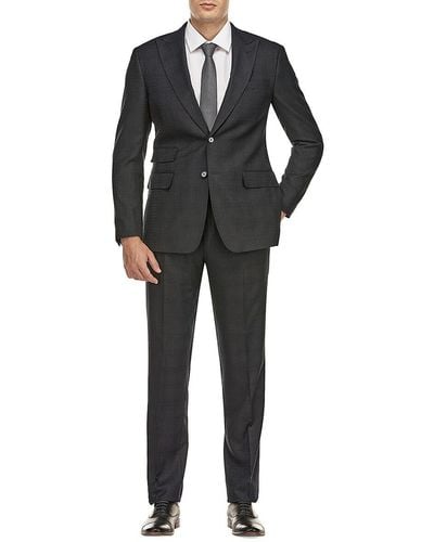 English Laundry Slim Fit Peak Lapel Plaid Check Suit - Black