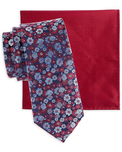 Saks Fifth Avenue 2-Piece Silk Tie & Pocket Square Box Set - Red