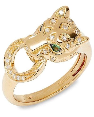 Effy 14k Goldplated Sterling Silver, Emerald & Diamond Panther Ring - Metallic
