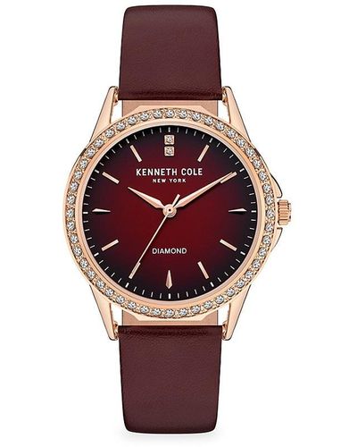 Kenneth Cole Classic 37mm Rose Goldtone Stainless Steel, Diamond, Crystal & Leather Watch - Red