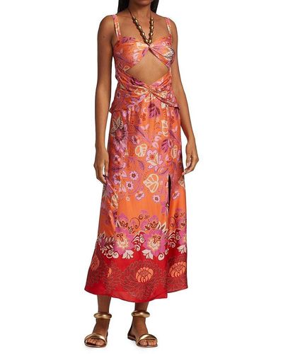 Alexis Nisa Floral Cut Out Midi Dress - Red
