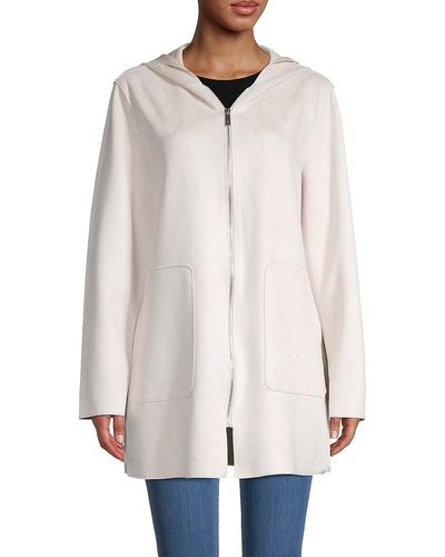 Joan Vass Faux Suede Hooded Coat - Natural
