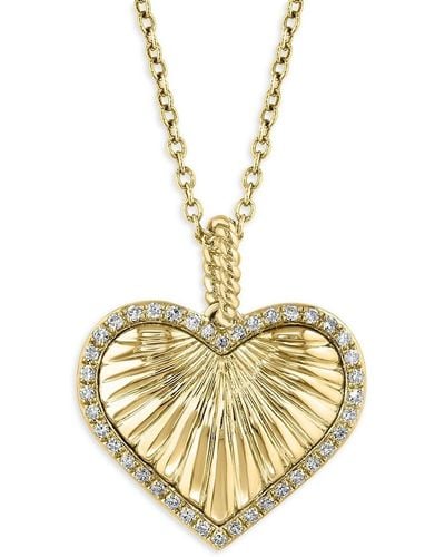 Effy 14K & 0.15 Tcw Diamond Heart Pendant Necklace - Metallic