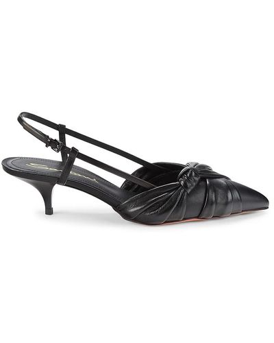 Santoni Slingback Kitten Heel Court Shoes - Black
