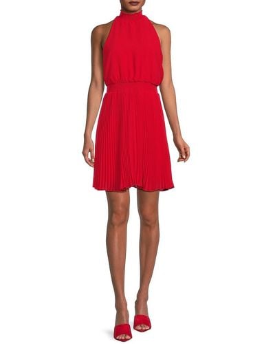 Sam Edelman Smocked & Pleated Mini Dress - Red