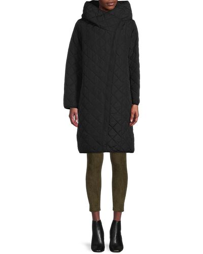 Donna Karan Longline Hooded Quilted Jacket - Black
