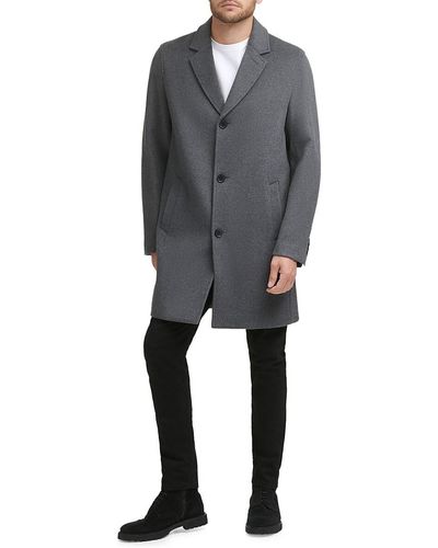 Cole Haan Wool-blend Notch Collar Coat - Grey