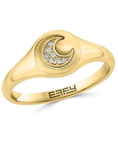 Effy 14K & 0.02 Tcw Diamond Crescent Moon Signet Ring - Metallic