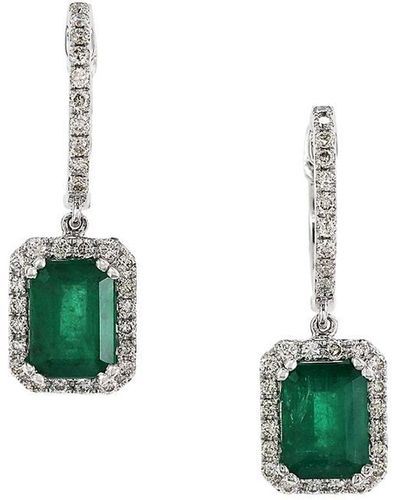 Effy Diamond, Natural Emerald & 14k White Gold Dangle & Drop Earrings - Green