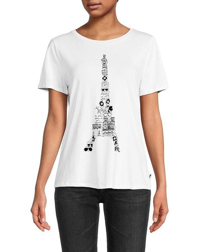 Karl Lagerfeld Logo Eiffel Tower Graphic Tee - White