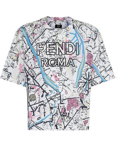 Fendi Map Print Crewneck Tee - White
